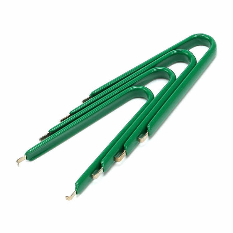 Green IC puller tweezers with four contact prongs and twin handle tips