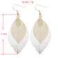 Beige double-layer leaf earrings with filigree teardrop design