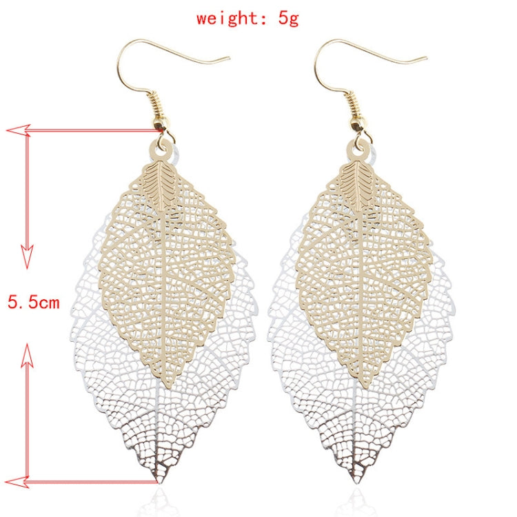 Beige double-layer leaf earrings with filigree teardrop design