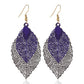 Leaf tassel earrings, double-layer purple and black filigree leaf with gold-tone hooks