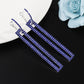 Blue rhinestone long rectangle drop earrings with silver-tone hooks, set of two