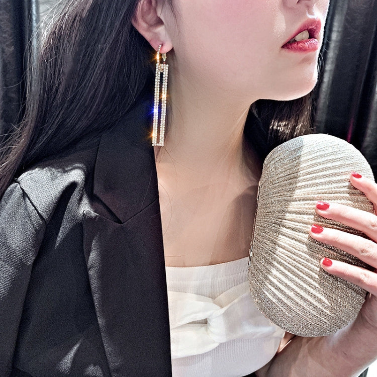 Blue rhinestone long rectangle drop earrings with sparkling vertical bars
