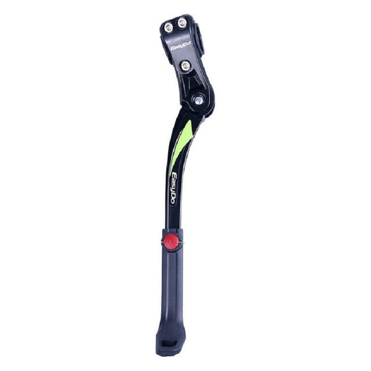 Bicycle aluminum kickstand foot support with black legs and red release button