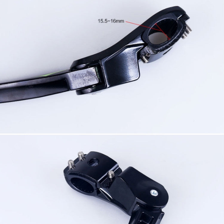 Bicycle kickstand hinge clamp with black metal bracket and 15.5–16mm fit label