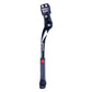 Bicycle kickstand foot support with black stand and red release button, green stripe