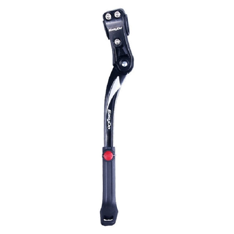 Bicycle kickstand foot support with black stand and red release button, green stripe