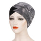 Beaded two-tone turban hat, gray with black band and pearl-like studs