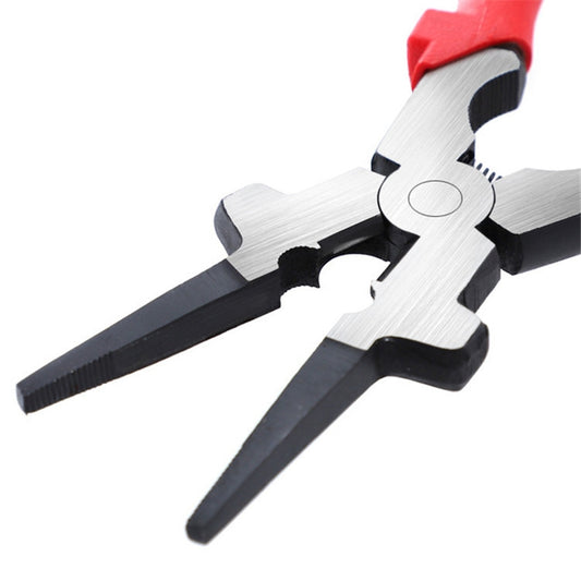 Steel jaw head of 8-inch welding tongs pliers with red handle grips