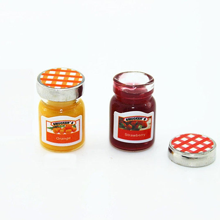 Mini jam jar set: orange and strawberry, glass-style jars with checkered metal lids