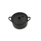 Miniature black alloy pot with lid and knob, curved side handles