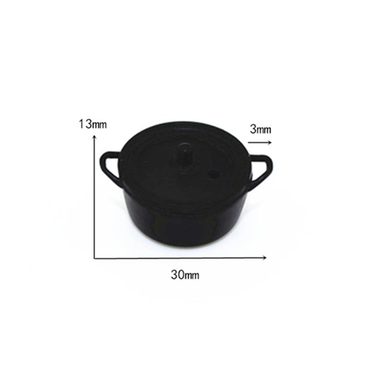 Miniature black alloy pot with lid, size 30mm wide and 13mm tall (with 3mm depth)