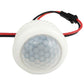 Flush-mount round white infrared sensor with hex-pattern lens and red/black wires