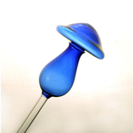 Automatic self-watering plant water feeder with blue bulb top and clear tube stem
