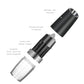Black grinder with clear acrylic spice container and removable storage parts