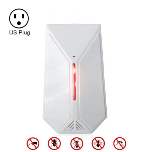 White ultrasonic mosquito repellent plug-in device with red indicator light and vent grille