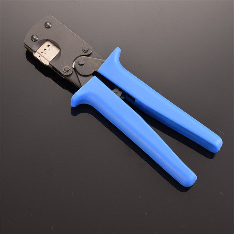 Crimping pliers with blue grips and metal jaw die for spring terminals
