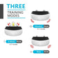 Dog bark control training device showing three modes: vibration, e-shock, and beep