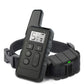 Black waterproof dog training remote receiver with LCD screen and buttons, on woven collar
