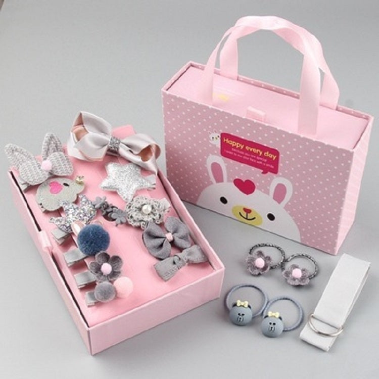 Girls hair accessories set in pink box with mixed bows, pom-pom bands, and ties