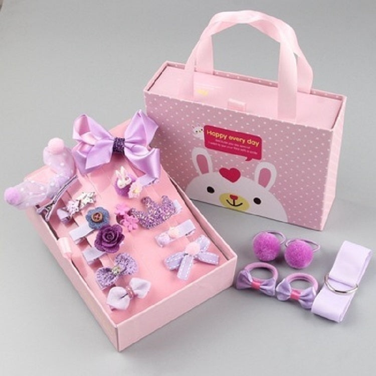 Girls hair accessories set in purple box with bows, pom-pom bands, and hair ties