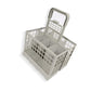 Gray dishwasher cutlery basket with hinged handle frame and multi-section utensil compartments