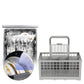 Gray dishwasher cutlery basket shown installed inside a dishwasher rack