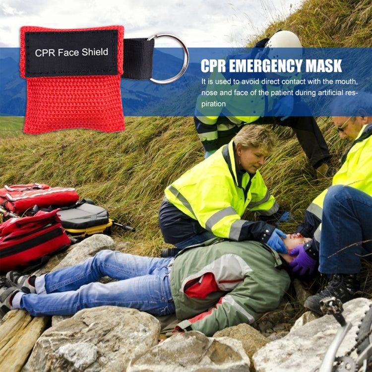 Red and black CPR face shield key ring pouch