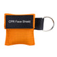 Orange woven CPR face shield key ring pouch with black strap and metal ring