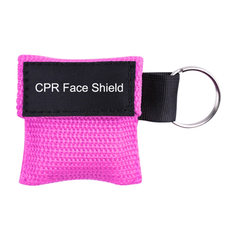 Pink CPR face shield key ring mask with black strap and round metal ring