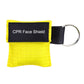 Yellow CPR face shield key ring mask with black strap and round metal ring