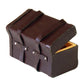 Miniature brown suitcase with rounded top and open lid, showing yellow compartment