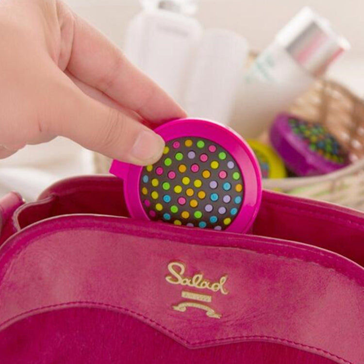 Pink folding massage mirror comb with round mirror cover and polka-dot brush panel