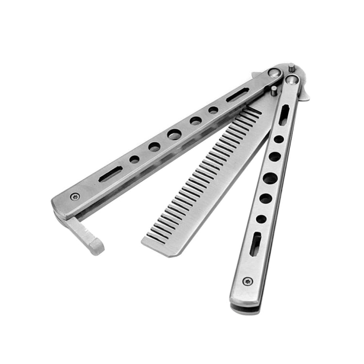 Silver stainless folding butterfly comb with wide comb blade and vent holes