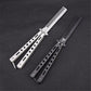 Pair of stainless practice butterfly combs, silver and black with comb teeth