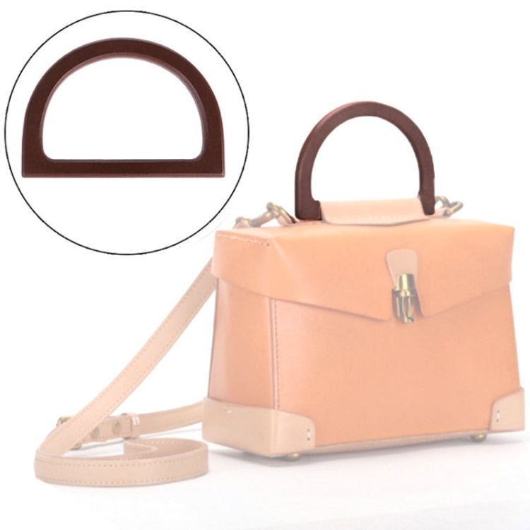 D-shaped dark brown wooden handbag handle with metal connector