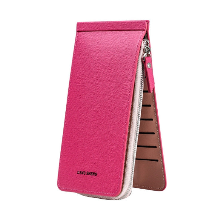 Hot pink slim multi-card wallet with fold-over cover and zipper closure.