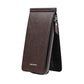 Ultra-thin multi-card wallet in coffee-brown textured fabric, zip closure, visible slots