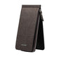 Ultra-thin multi-card wallet in dark brown textured fabric, zip closure, card-slot view