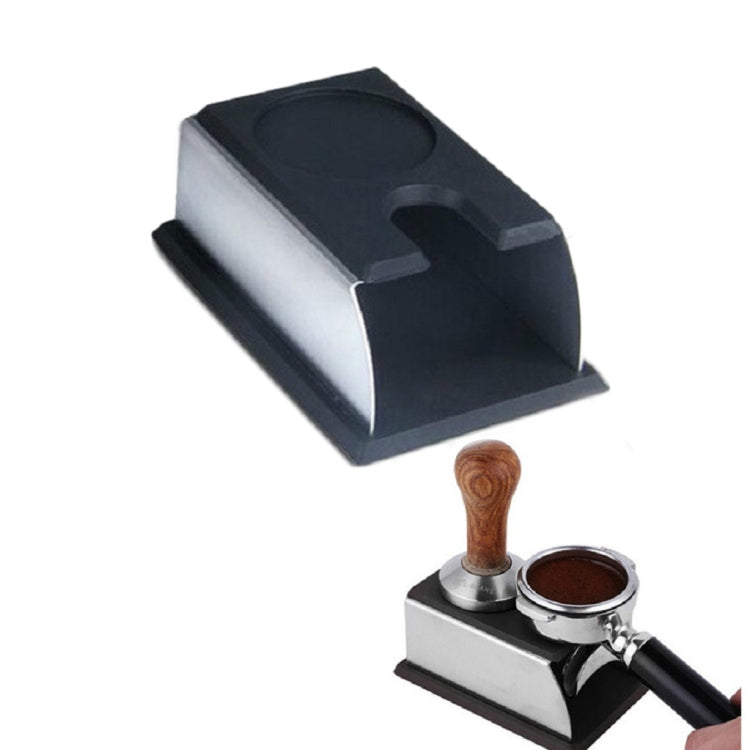 Black stainless steel espresso tamper stand with silicone holder