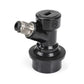 Black ball lock keg disconnect connector, angled view with threaded fitting