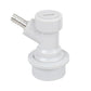 White ball lock keg disconnect connector with angled threaded port