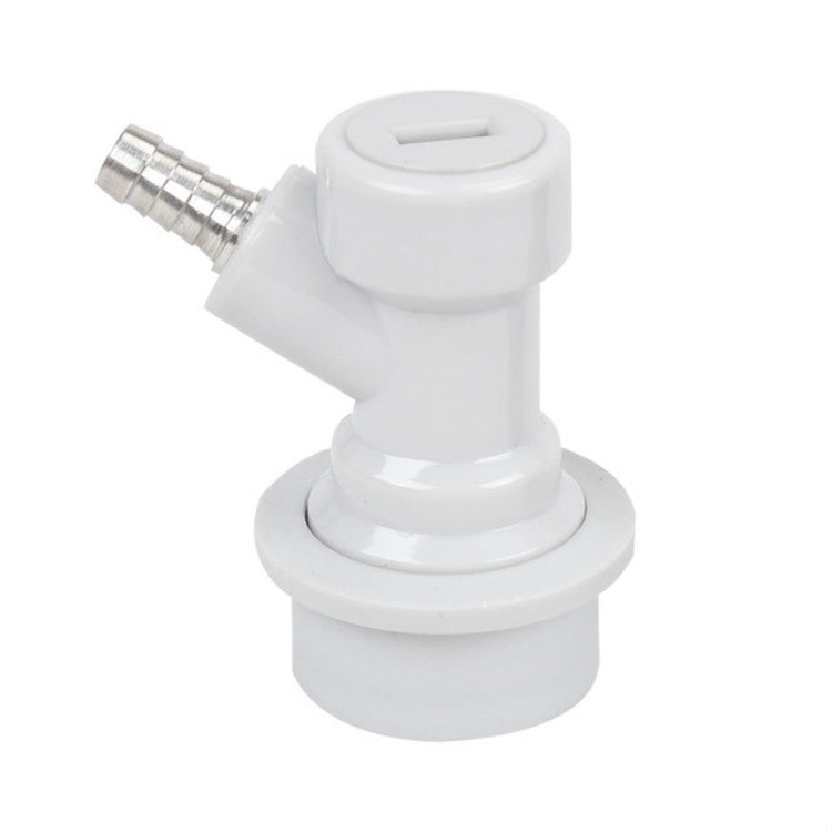 White ball lock keg disconnect connector with angled threaded port