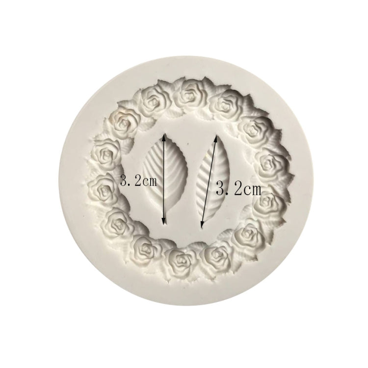 Circular silicone mold with rose garland and leaf impressions, 3.2 cm size markers