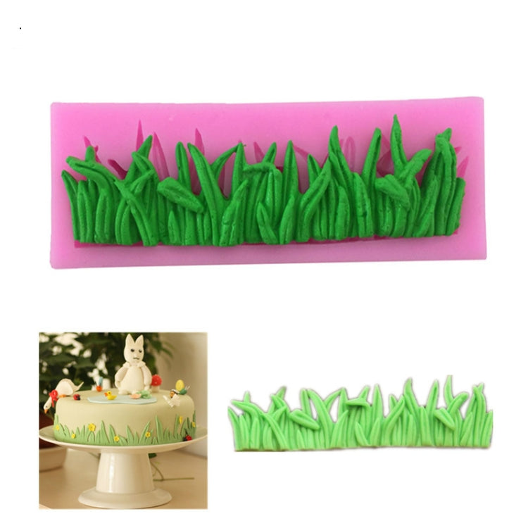 Pink silicone grass-blade fondant mold with raised blade cavity for cake decorating