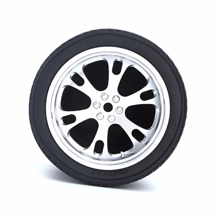 Front view black tire wheel pen holder with silver alloy rim