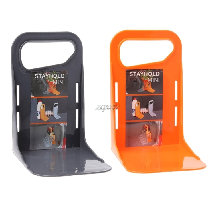 Gray and orange plastic trunk partition baffle bracket pair, U-shaped bases