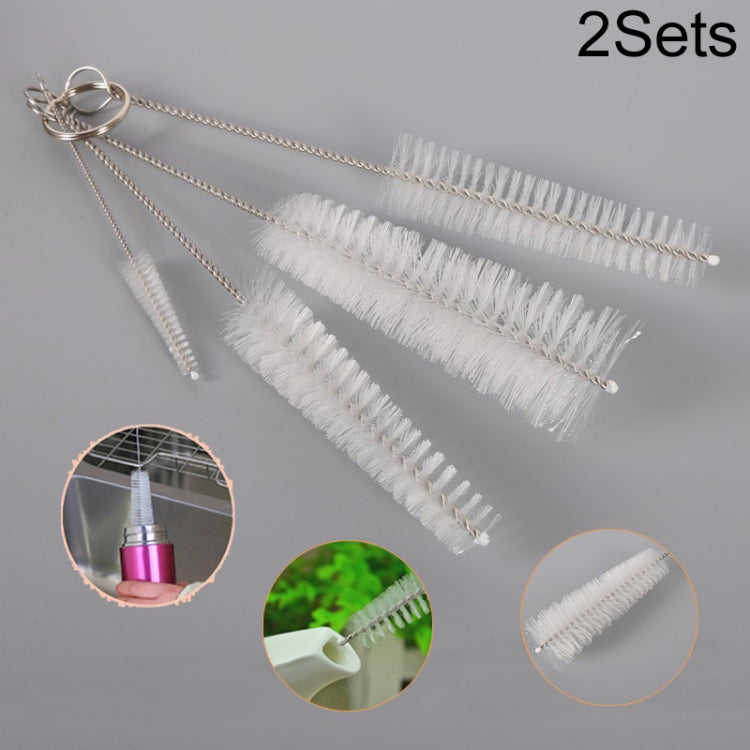 2-piece stainless steel straw cleaning brush set, white bristles and wire loop handles