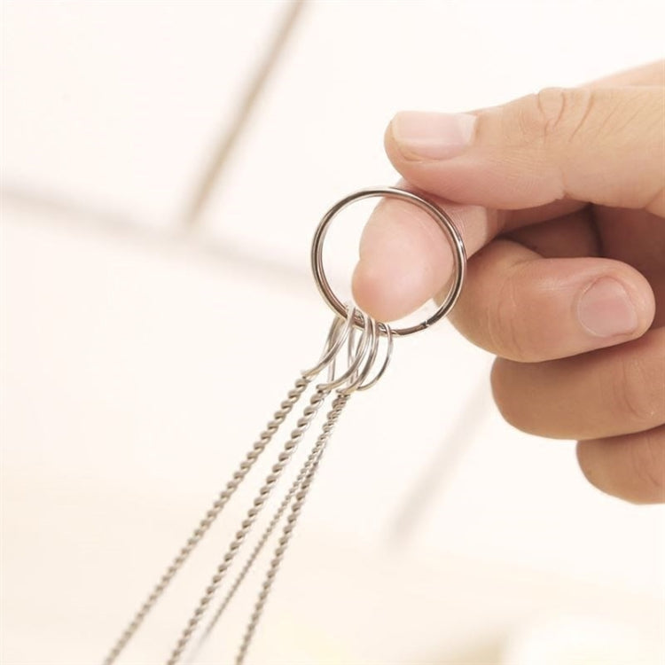 Stainless steel bristle straw brush key ring with braided metal loop and white bristles