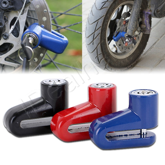 Set of blue, red, and black disk brake rotor locks with keyed cylinders