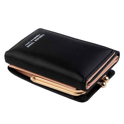 Black small three-fold wallet with gold clasp and card slots